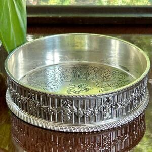 Vintage International Silver Co. Silver Wine Coaster With Etched Silver Design